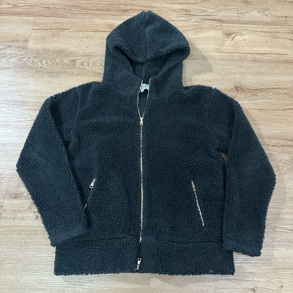 Varley Womens Sherpa Fleece Full Zip Hoodie Jacket Black Gold Hardware Small